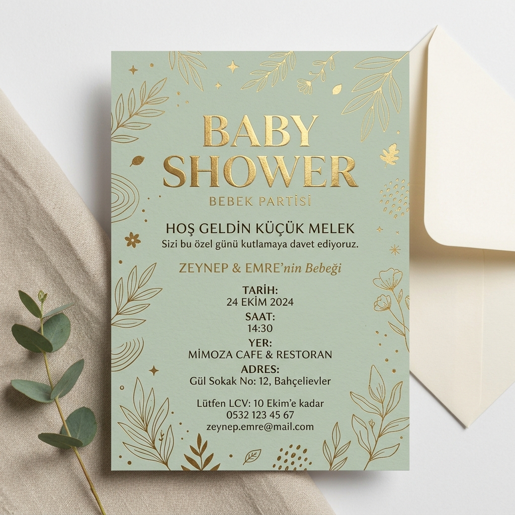 BabyShower Davetiyesi - Premium Yaldızlı (Model 995)