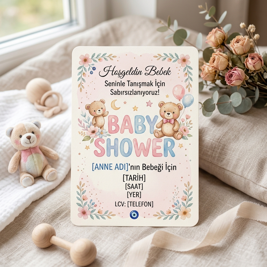 BabyShower Davetiyesi - Zarif Tasarım (Model 344)