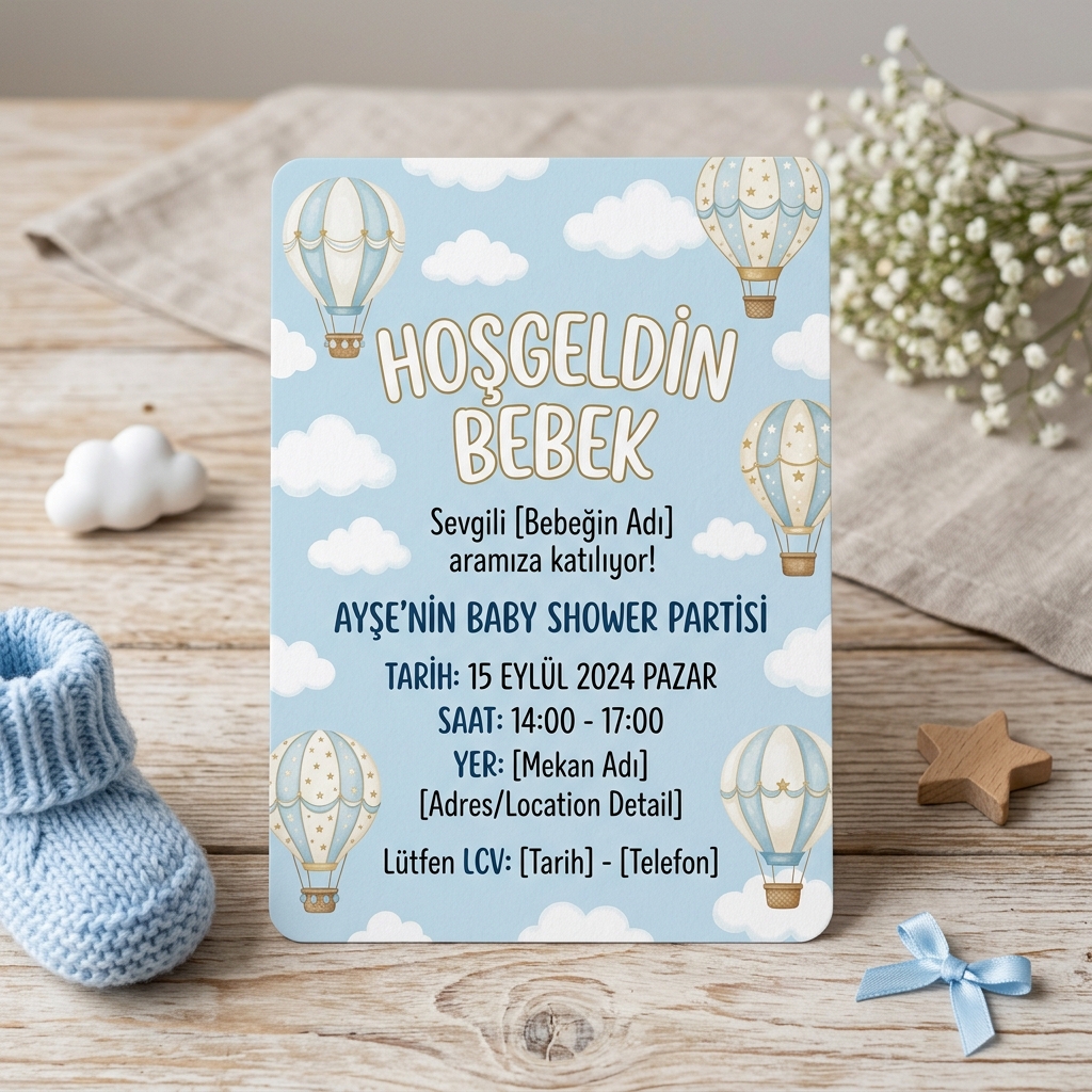 BabyShower Davetiyesi - Modern Çizgiler (Model 721)