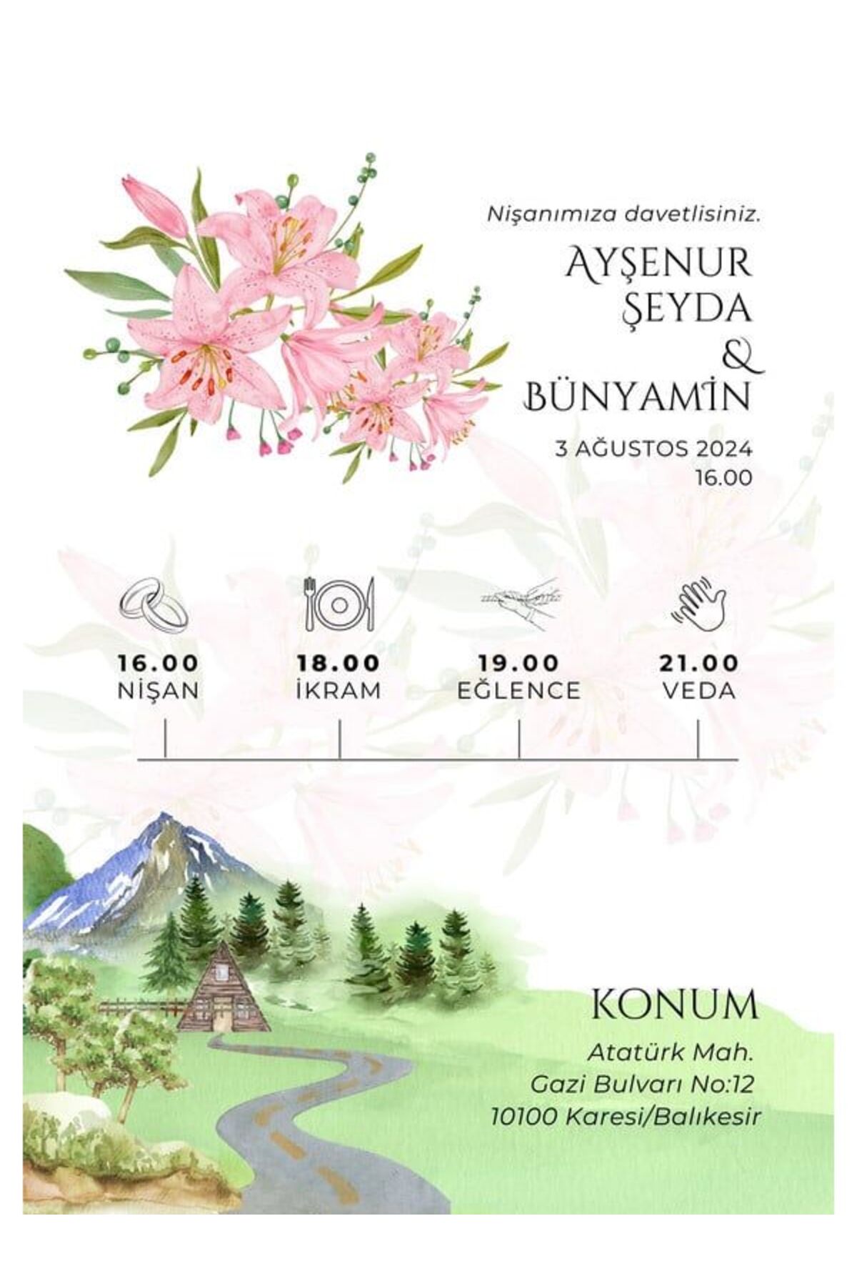 Romantik Düğün Davetiyesi - Model 582