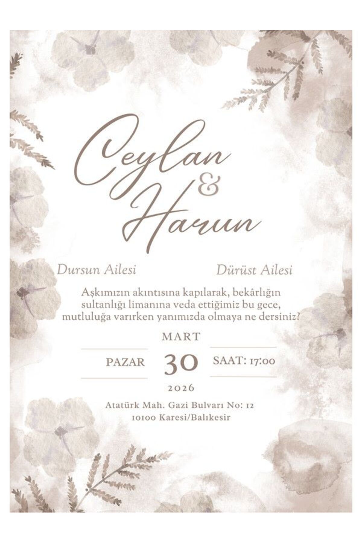 Romantik Düğün Davetiyesi - Model 552