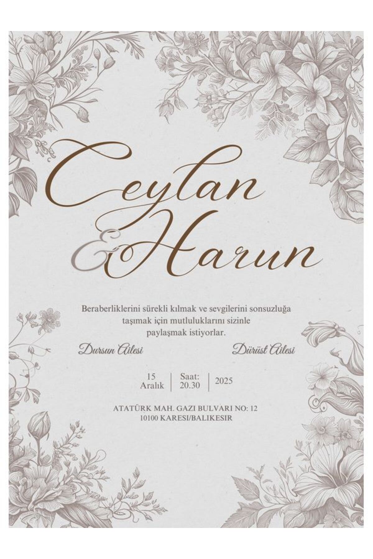 Minimalist Düğün Davetiyesi - Model 176