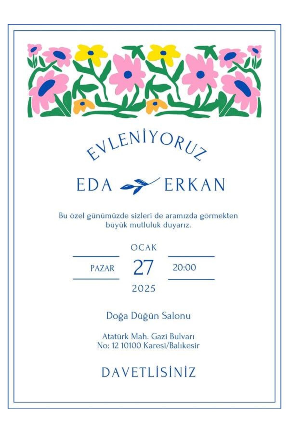 Özel Tasarım Düğün Davetiyesi - Model 504