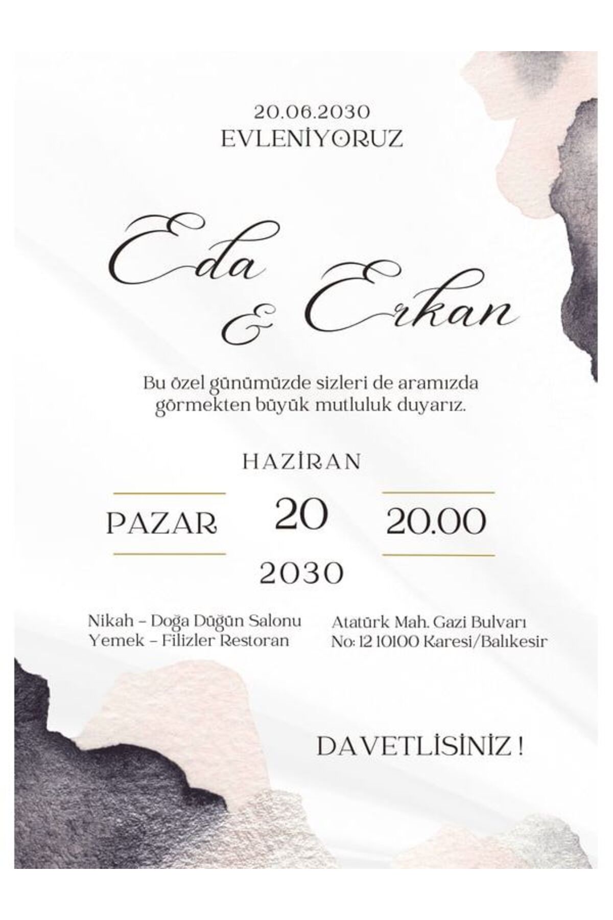 Estetik Düğün Davetiyesi - Model 463