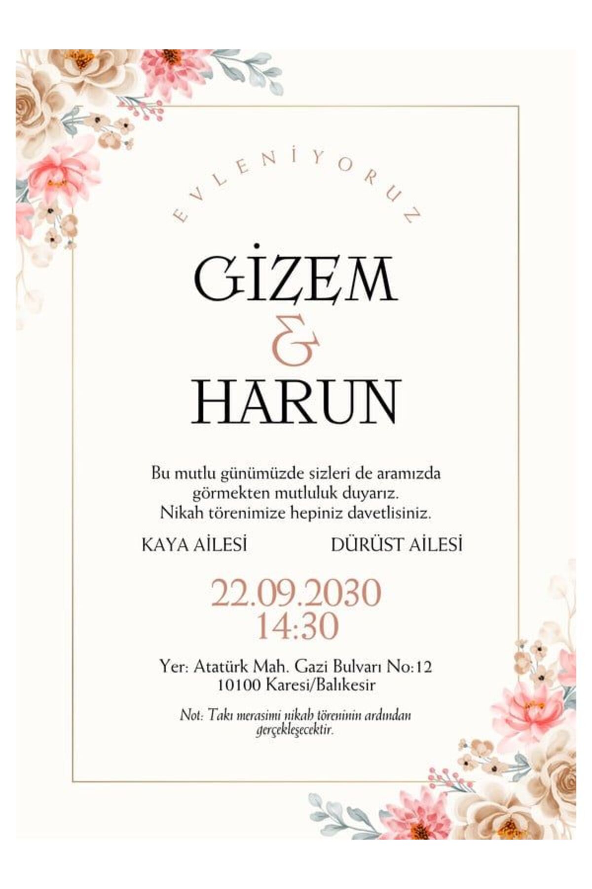 Klasik Düğün Davetiyesi - Model 141