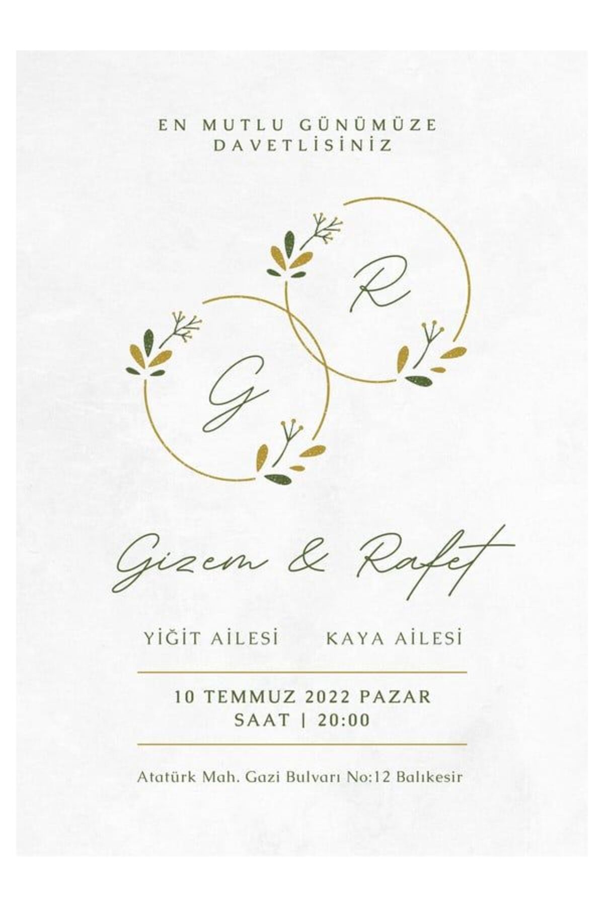 Estetik Düğün Davetiyesi - Model 538