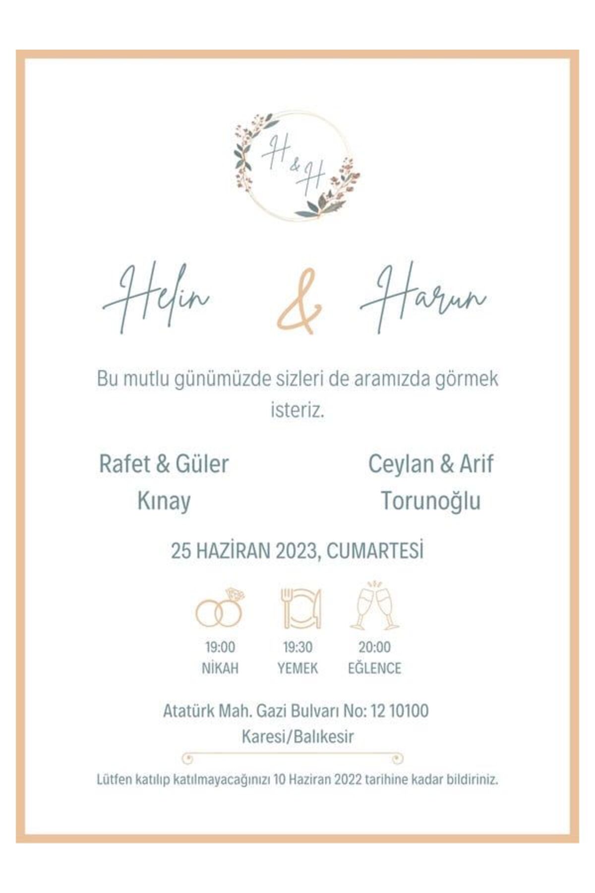 Şık Düğün Davetiyesi - Model 390
