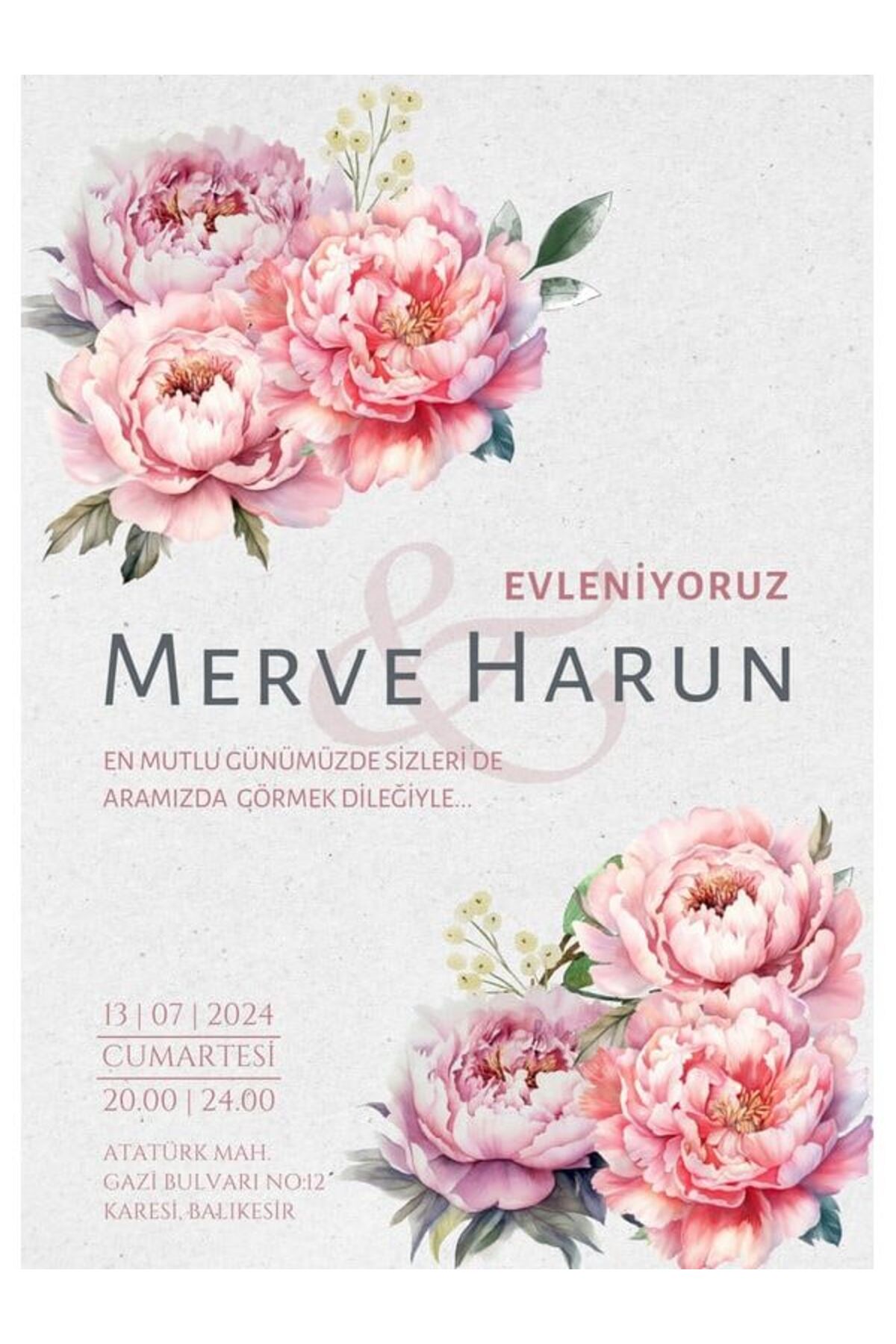Özel Tasarım Düğün Davetiyesi - Model 459