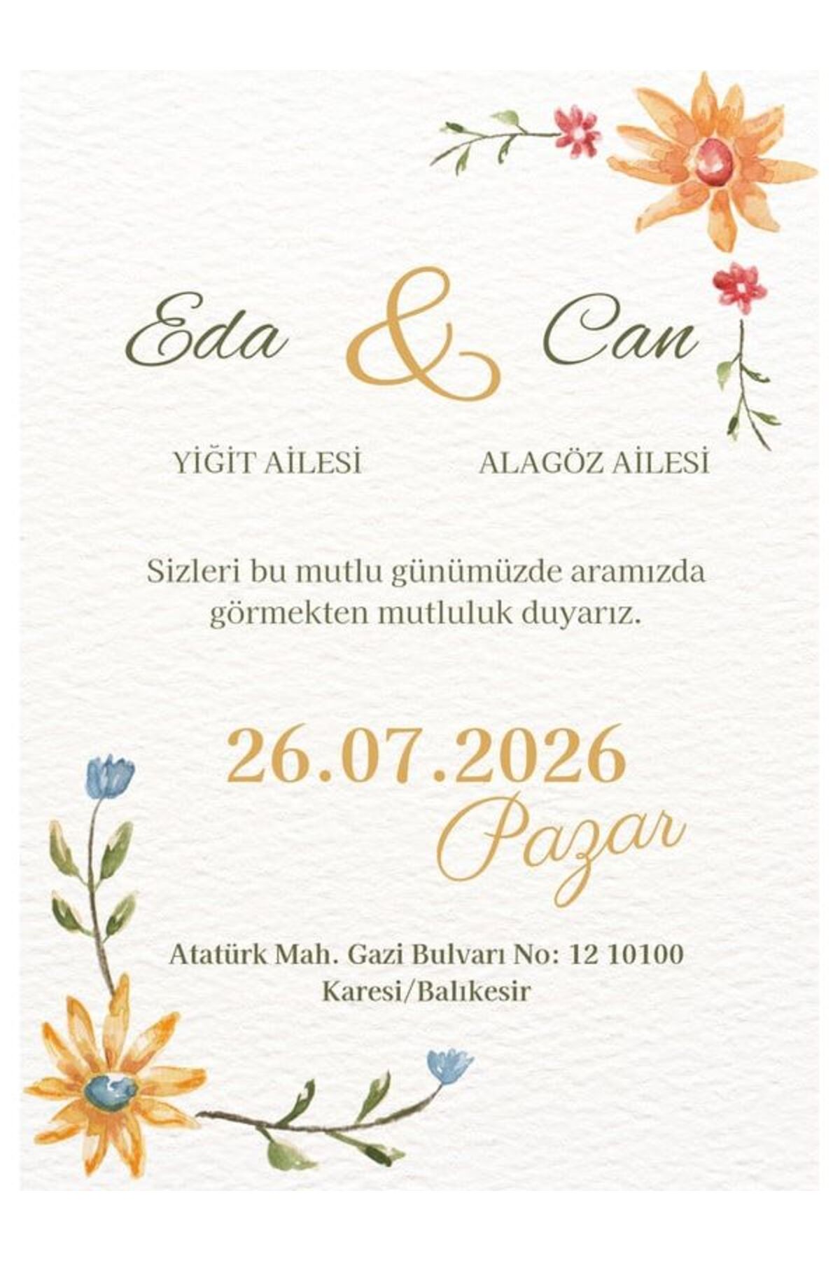 Minimalist Düğün Davetiyesi - Model 281