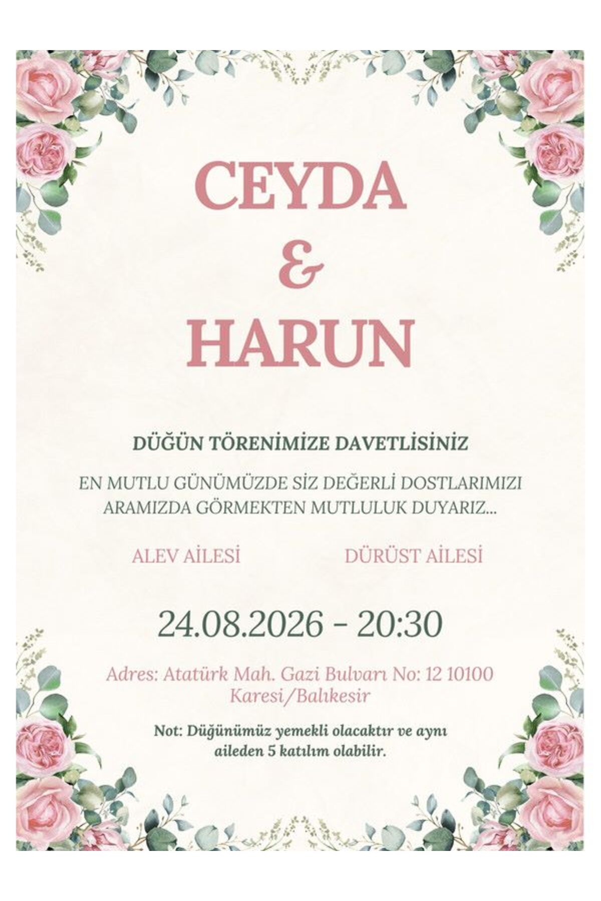 Minimalist Düğün Davetiyesi - Model 311
