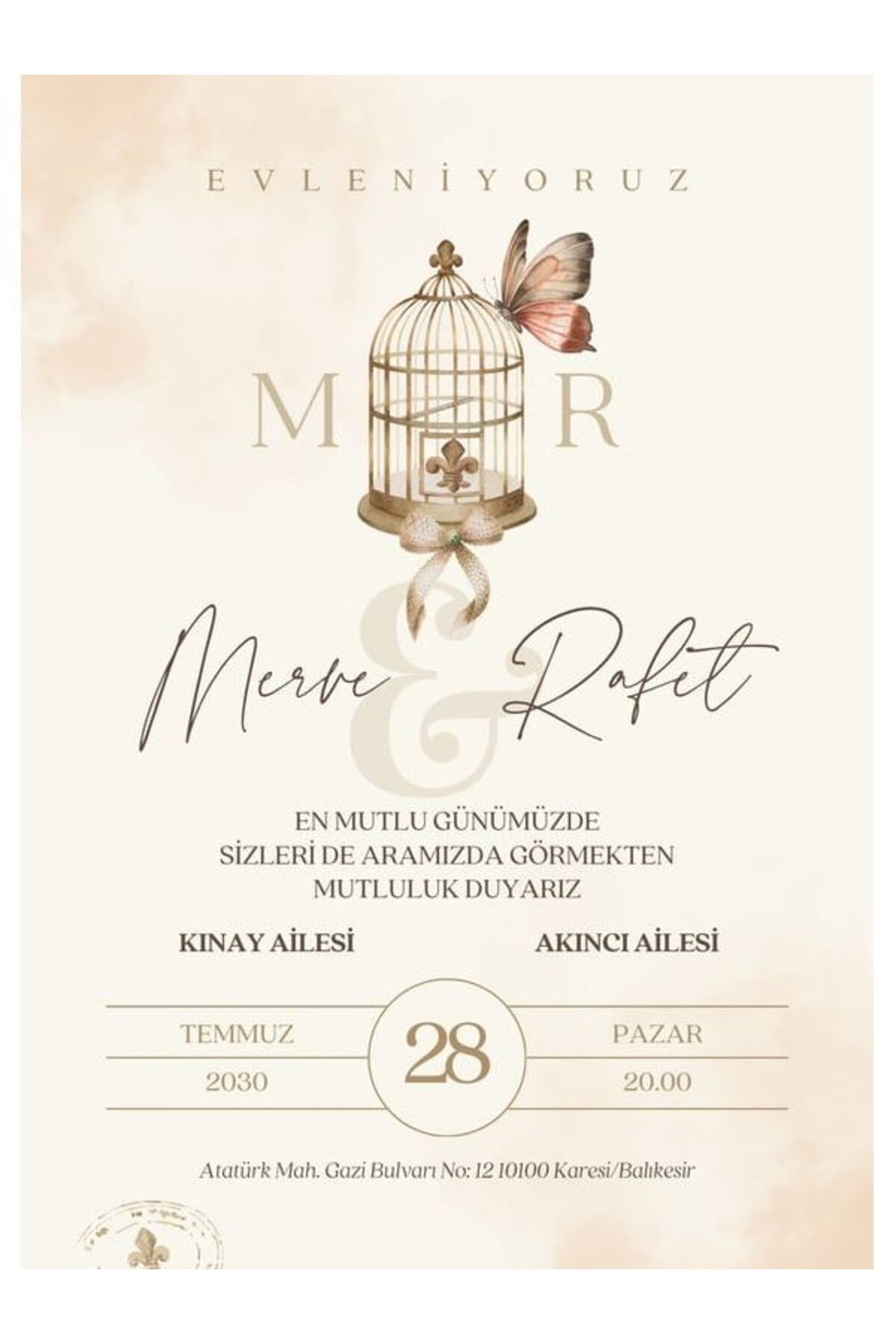 Özel Tasarım Düğün Davetiyesi - Model 99