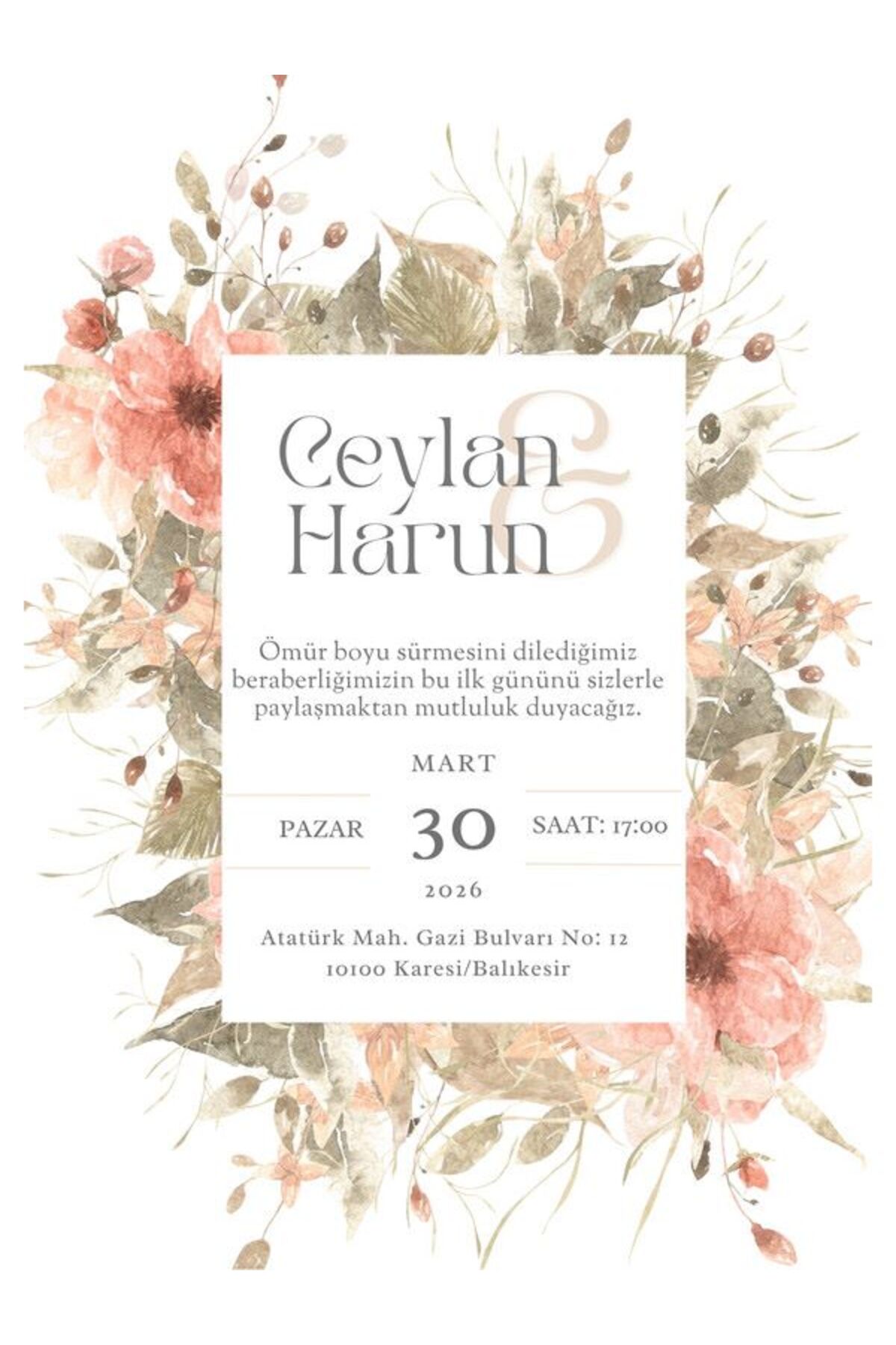 Minimalist Düğün Davetiyesi - Model 536