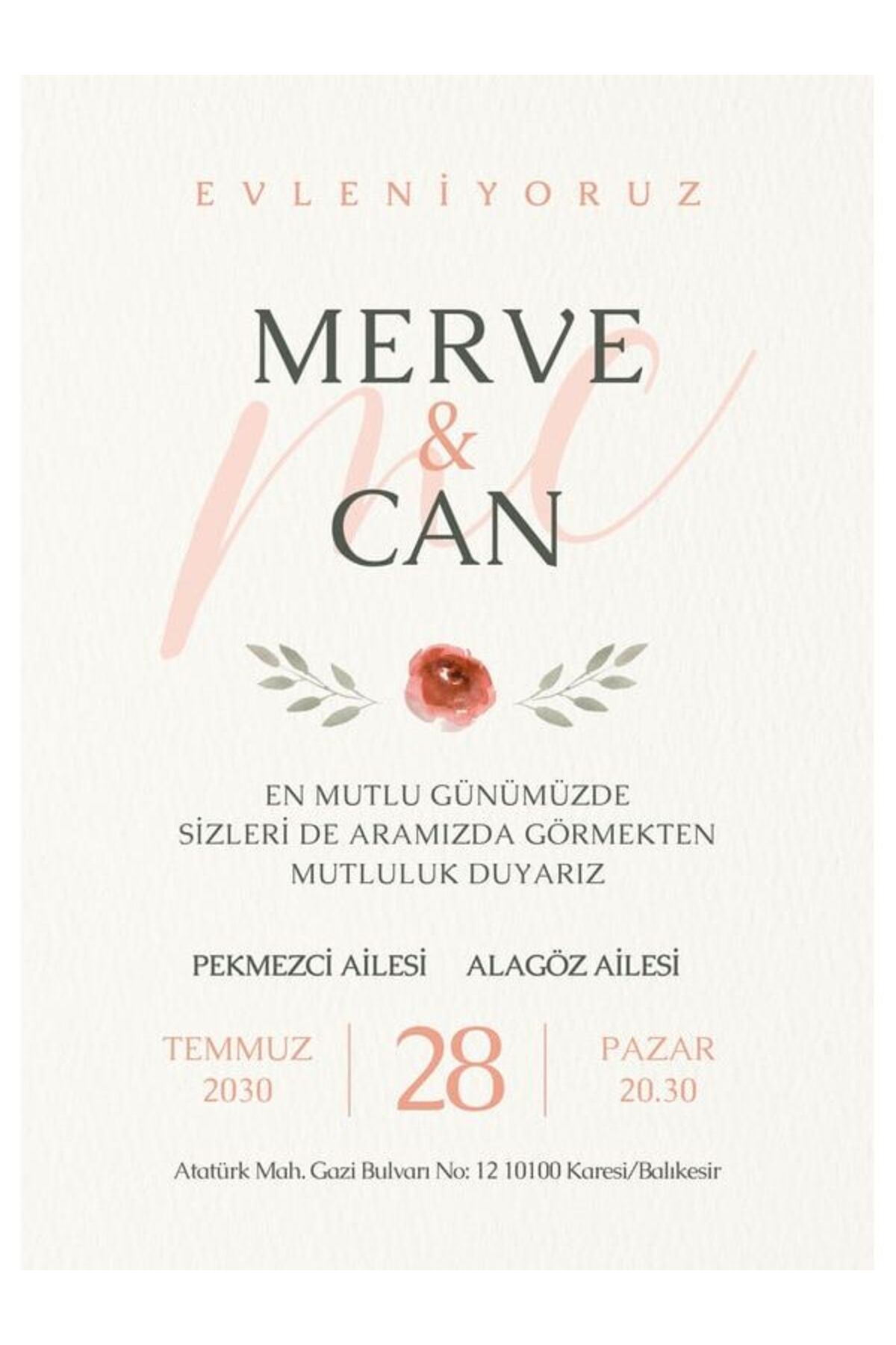 Modern Düğün Davetiyesi - Model 62