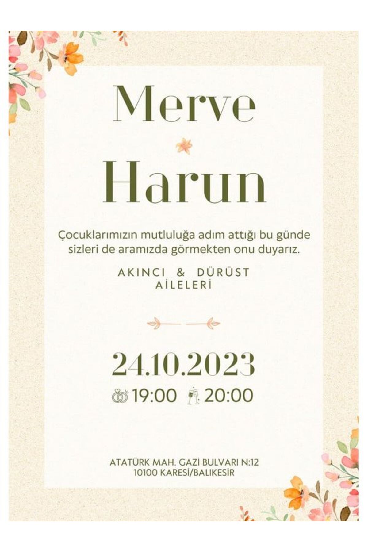 Zarif Düğün Davetiyesi - Model 496