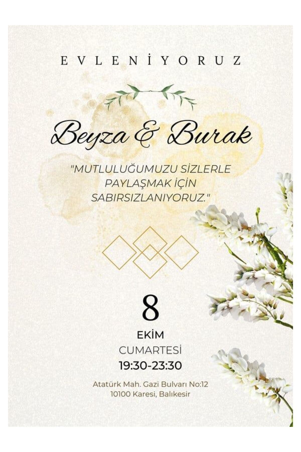 Minimalist Düğün Davetiyesi - Model 506