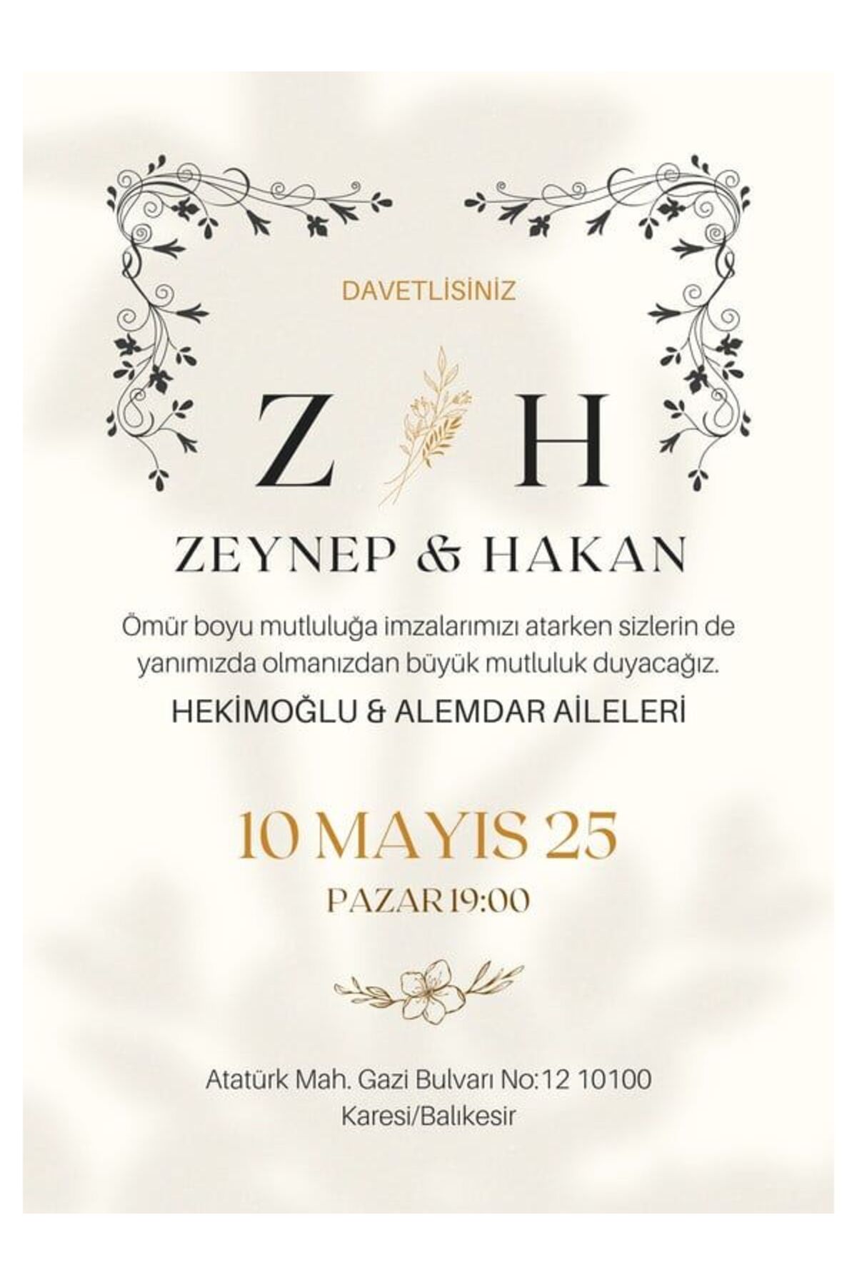 Özel Tasarım Düğün Davetiyesi - Model 279