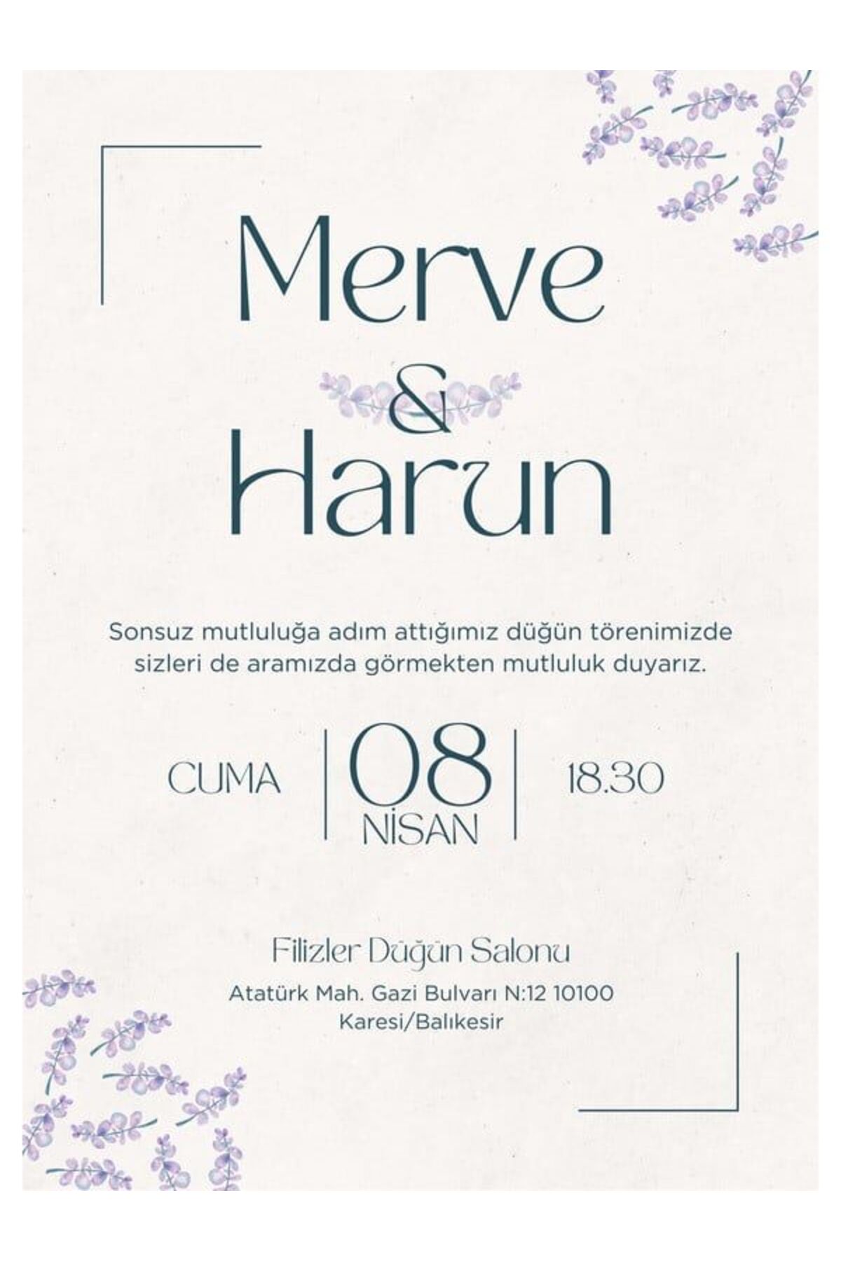 Romantik Düğün Davetiyesi - Model 72