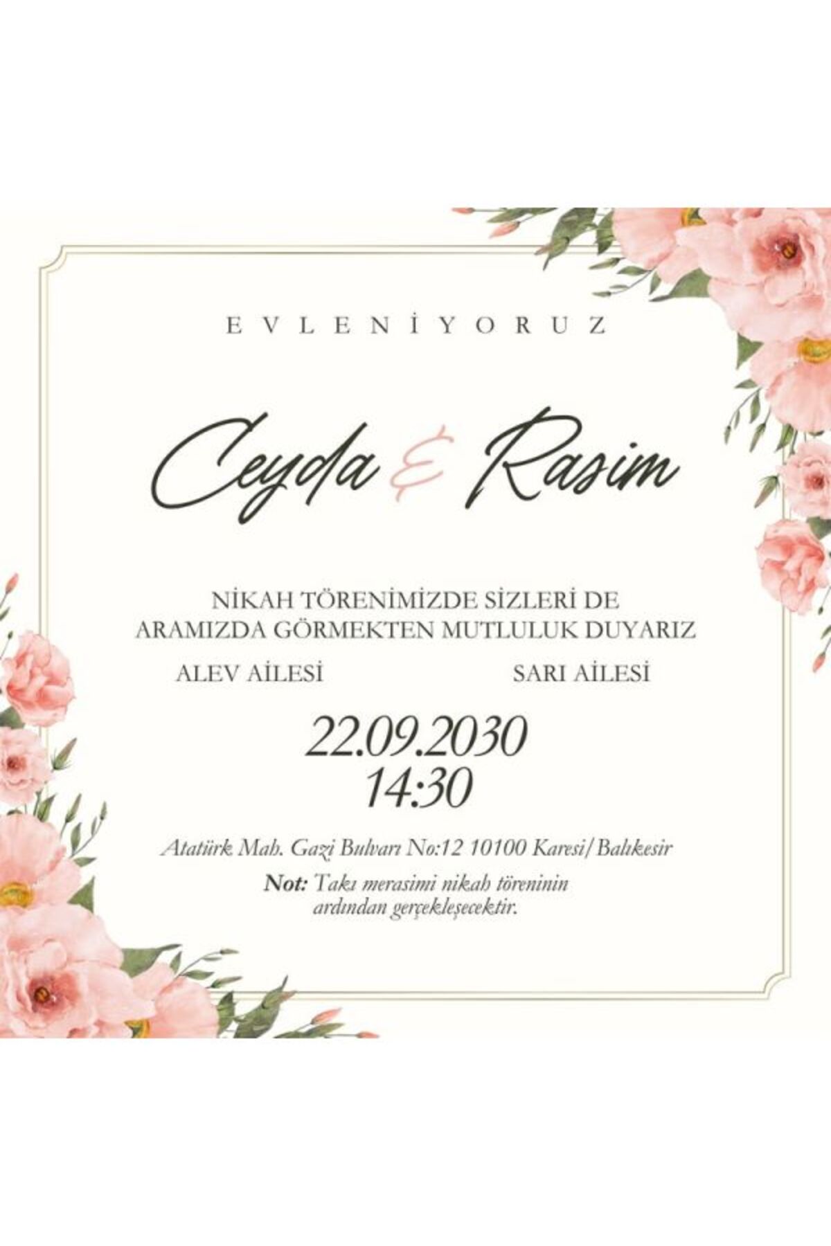 Romantik Düğün Davetiyesi - Model 387