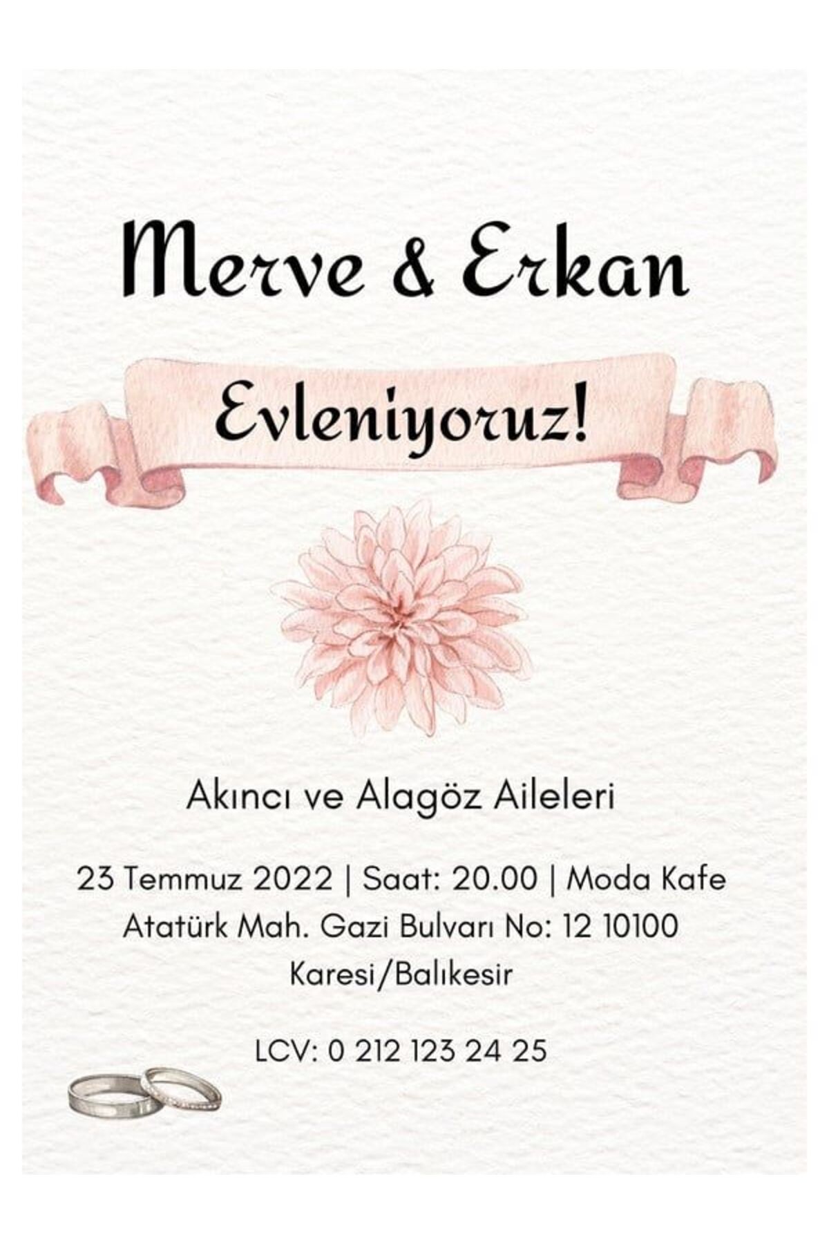 Romantik Düğün Davetiyesi - Model 402