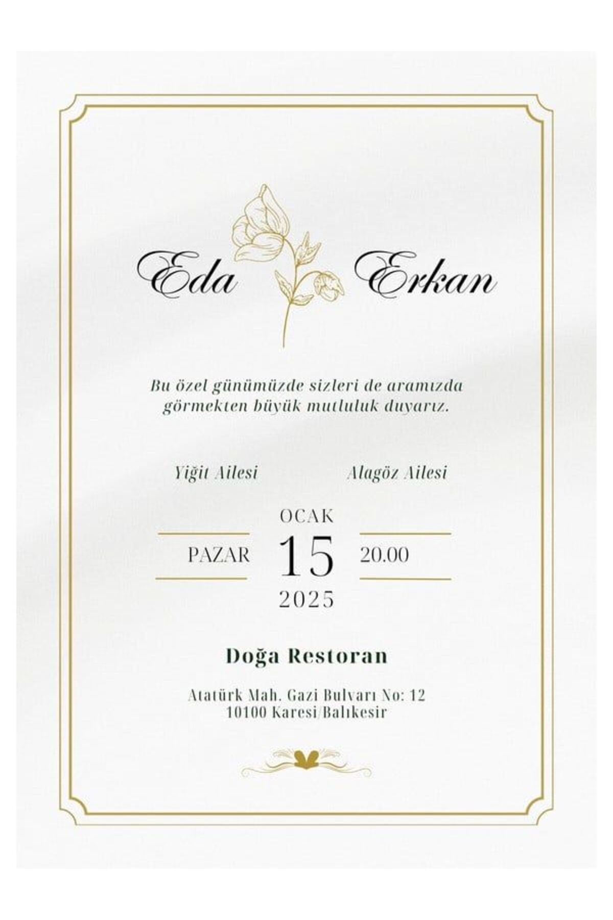Estetik Düğün Davetiyesi - Model 328
