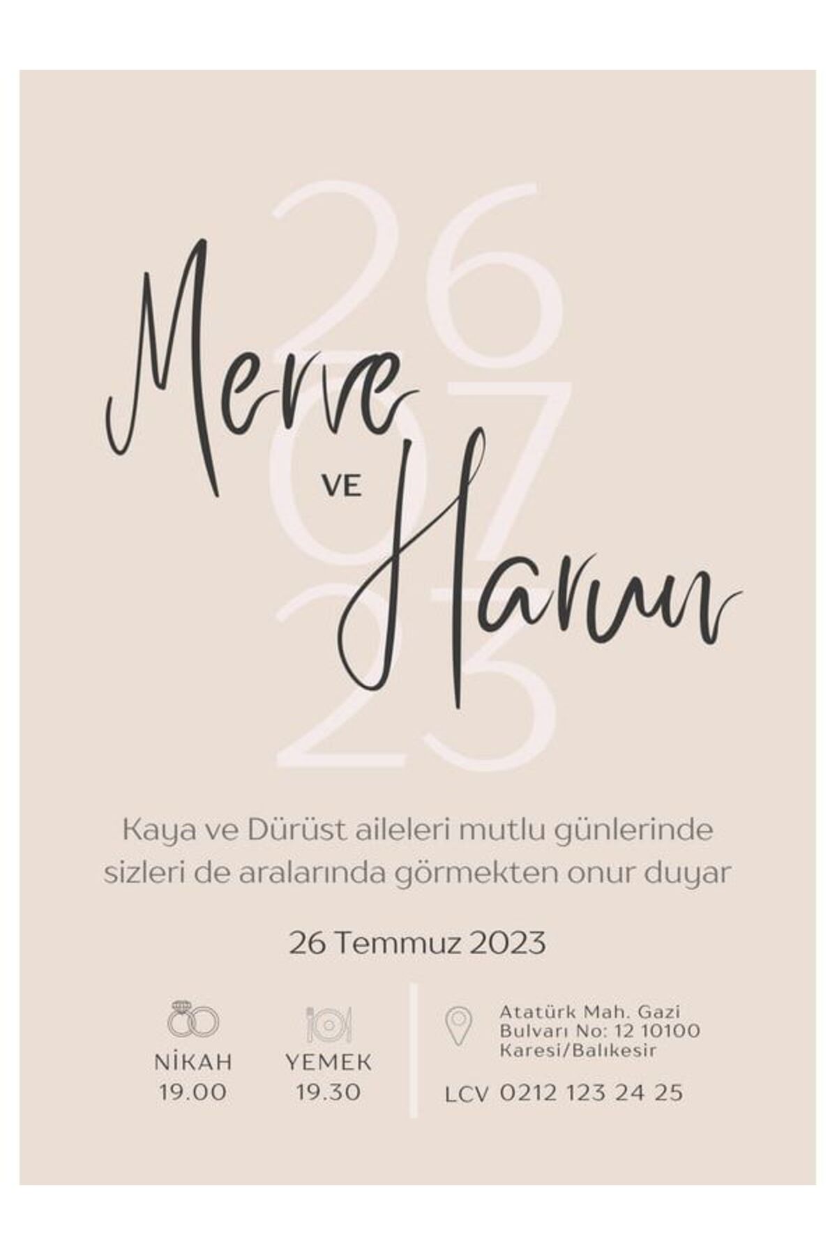 Estetik Düğün Davetiyesi - Model 628