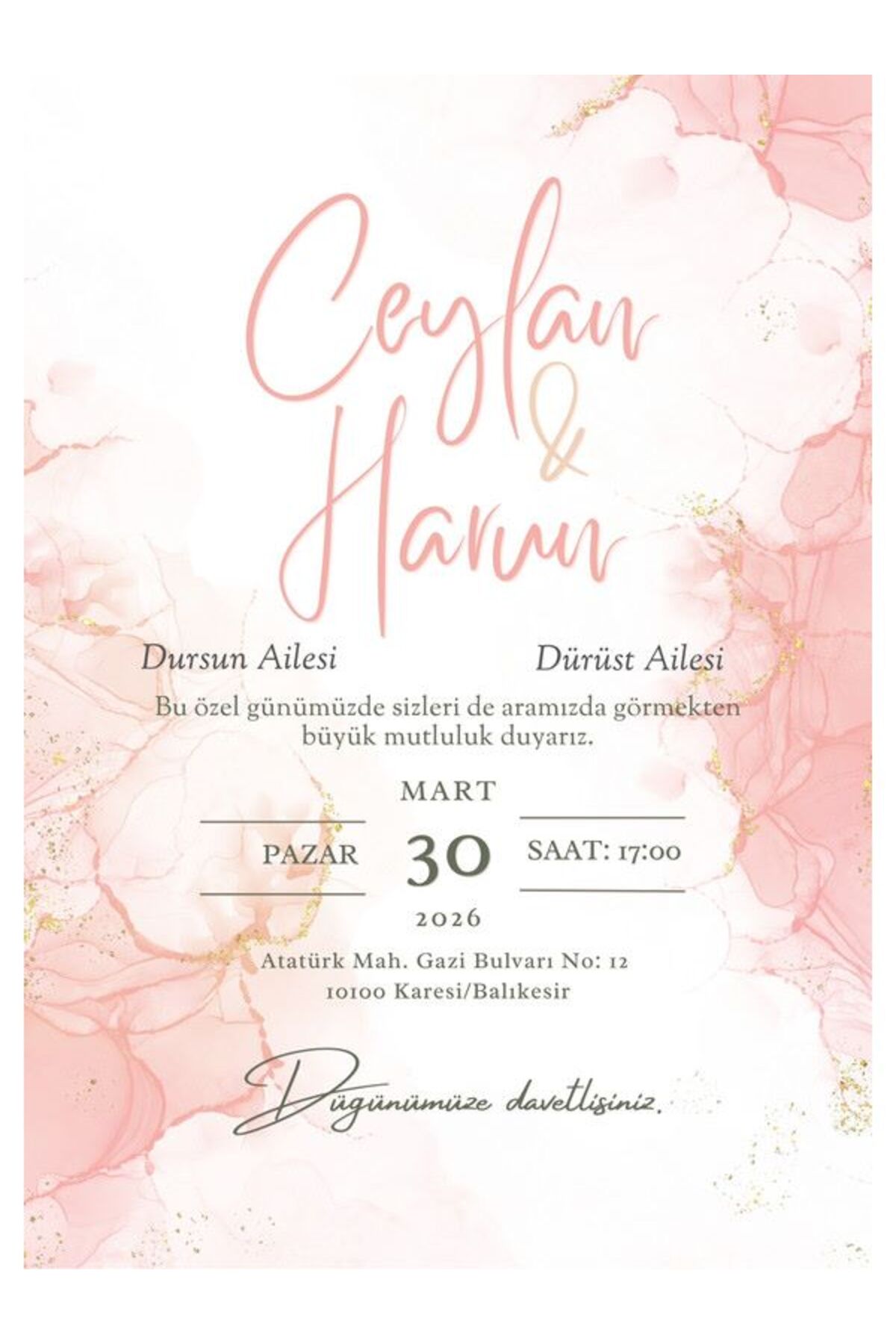 Zarif Düğün Davetiyesi - Model 616