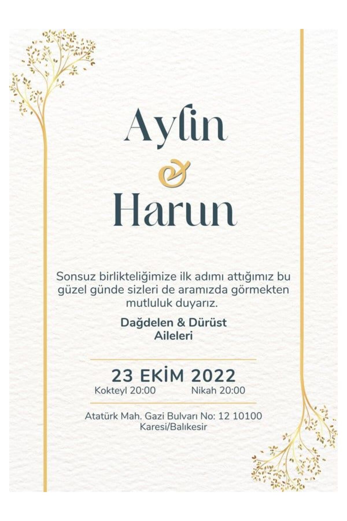 Romantik Düğün Davetiyesi - Model 192