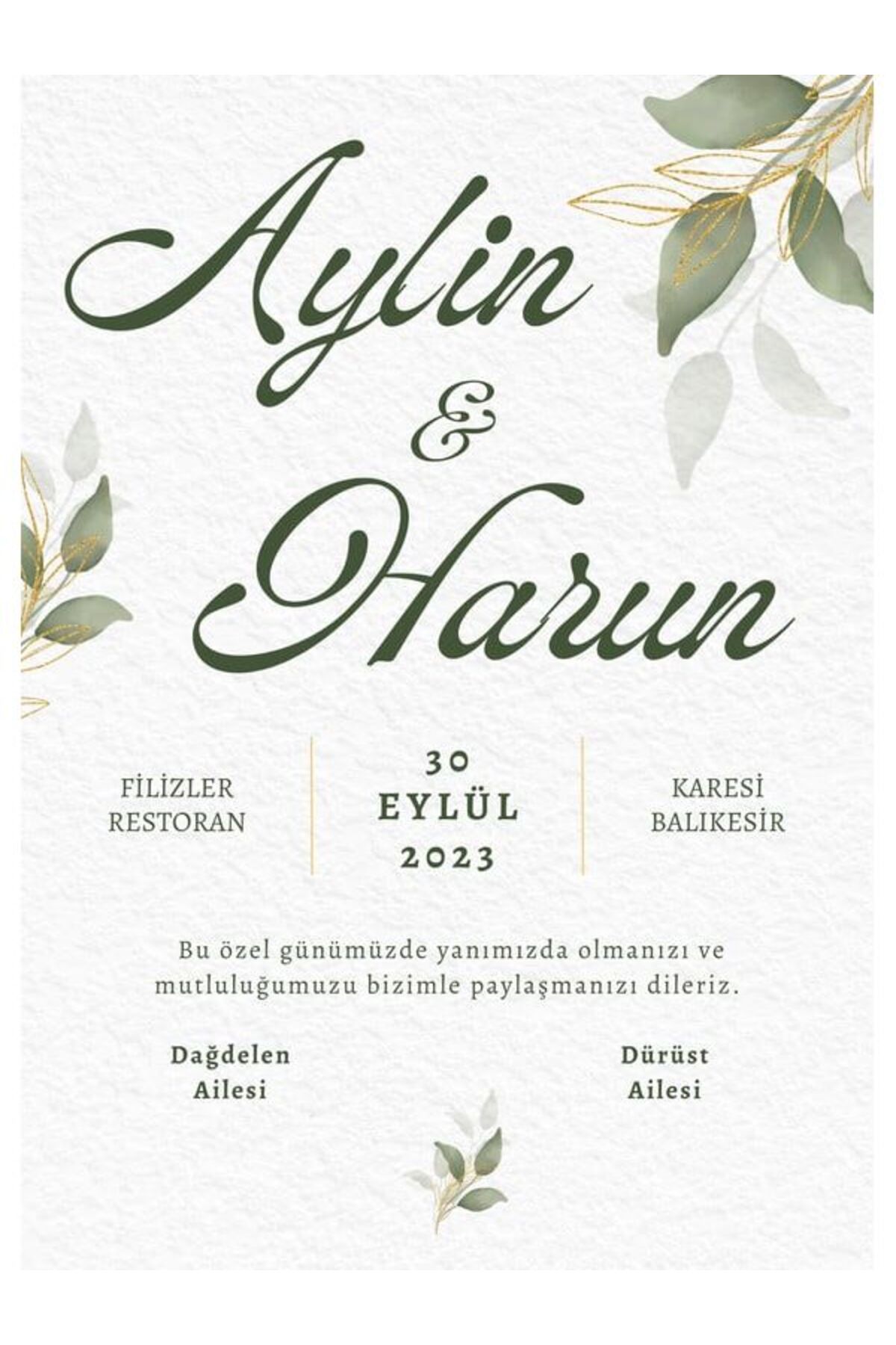 Minimalist Düğün Davetiyesi - Model 581